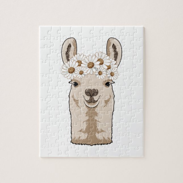 Puzzle Llama aux fleurs blanches (Vertical)