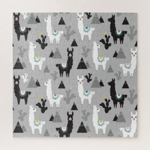 Puzzle Llama cactus montagnes, motif sans soudure.
