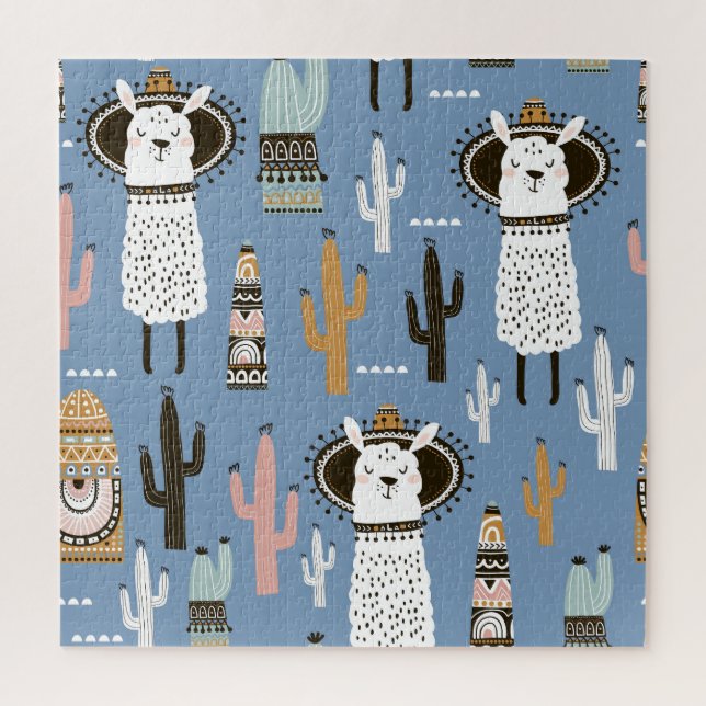 Puzzle Llama, Cactus, Motif d'éléments à main. (Vertical)