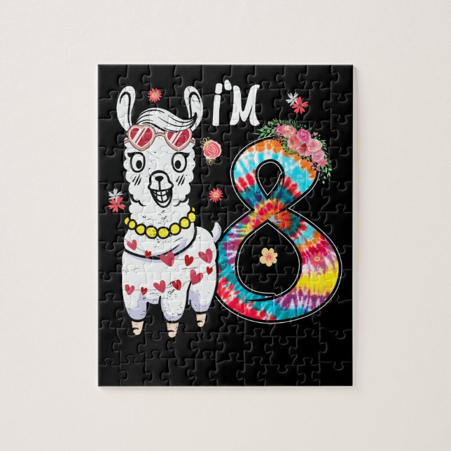 Puzzle Llama j'ai 8 ans 8e anniversaire Tie Dye Ferme (Vertical)