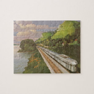 Puzzle Locomotive vintage en campagne, Vacances en train