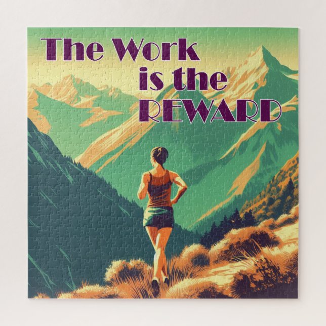 Puzzle L'Oeuvre Est La Récompense Femme Runner Mountains (Vertical)