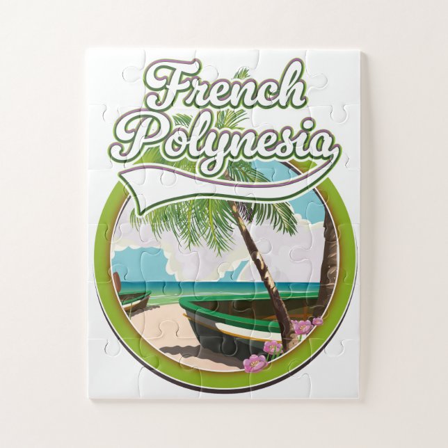 Puzzle logo de voyage en Polynésie française. (Vertical)