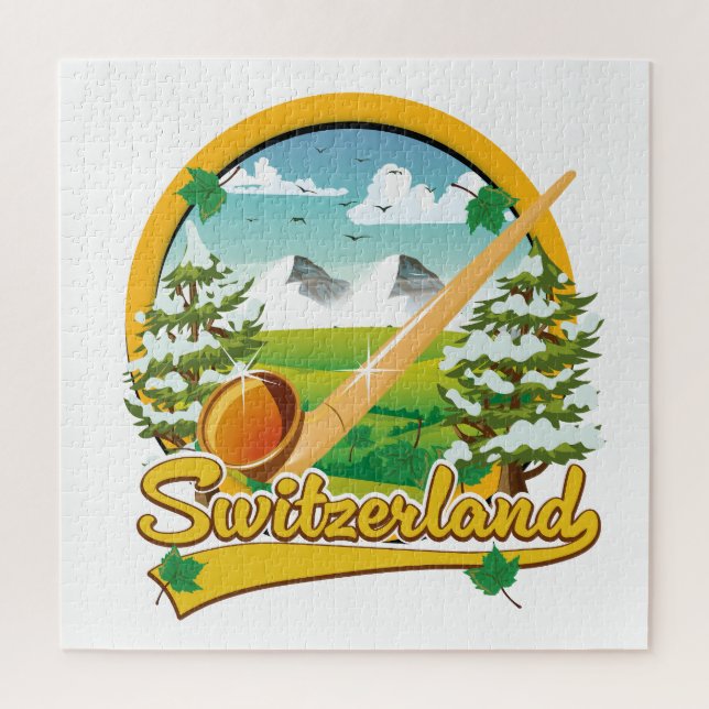 Puzzle logo de voyage rétro alphorn Suisse (Vertical)
