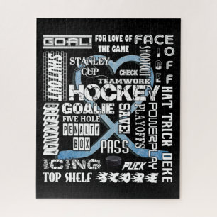 Puzzle Logo du hockey sur glace Blue Heart Words White