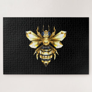 Puzzle Logo Faux Gold Foil Bee Polygonal sur Noir