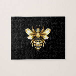 Puzzle Logo Faux Gold Foil Bee Polygonal sur Noir