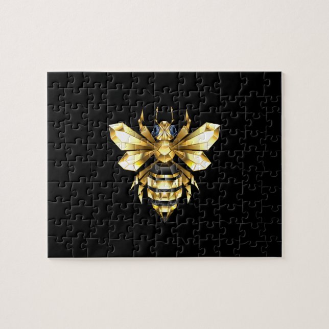 Puzzle Logo Faux Gold Foil Bee Polygonal sur Noir (Horizontal)