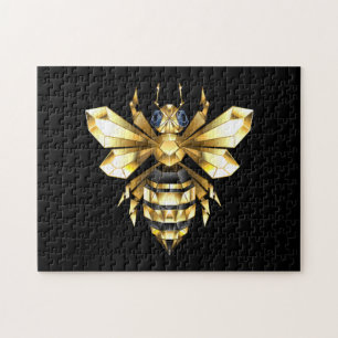 Puzzle Logo Faux Gold Foil Bee Polygonal sur Noir