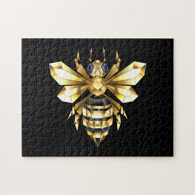 Puzzle Logo Faux Gold Foil Bee Polygonal sur Noir (Horizontal)
