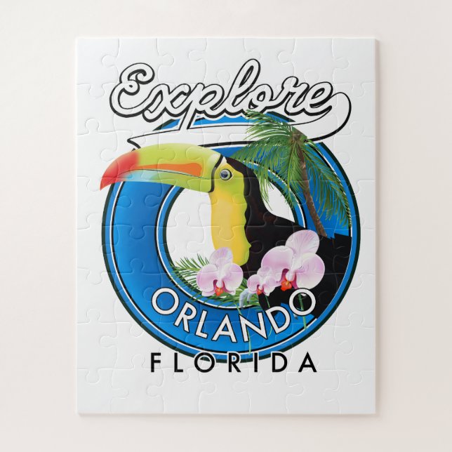 Puzzle Logo rétro d'exploration d'Orlando Floride. (Vertical)