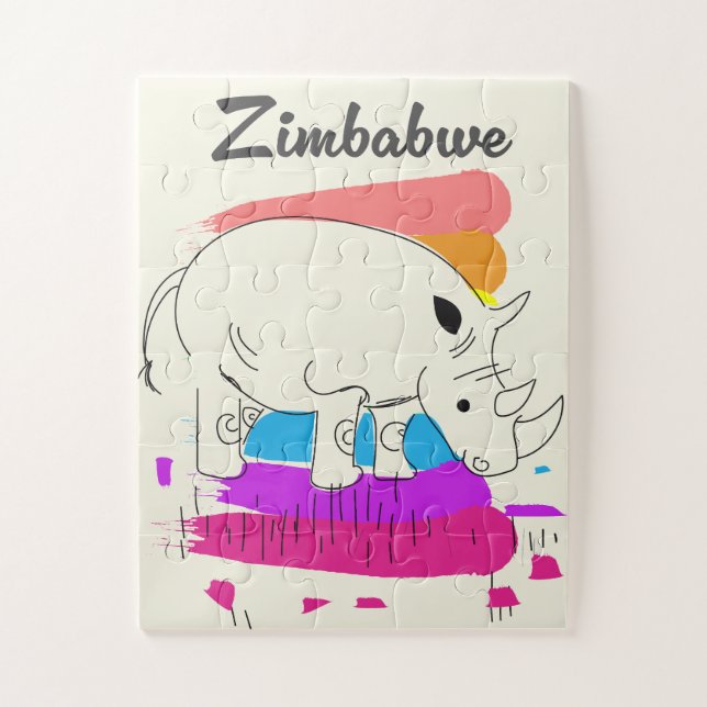 Puzzle Logo voyage rétro Zimbabwe (Vertical)
