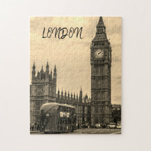 Puzzle Londres Angleterre Big Ben Vintage Black White Red