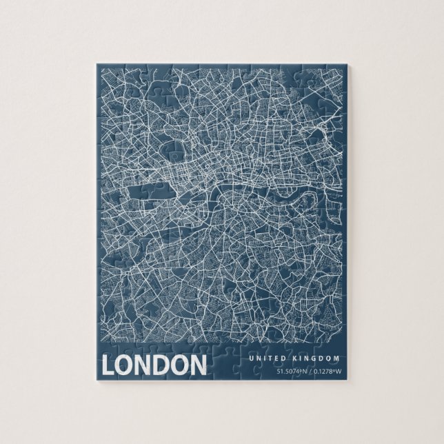 Puzzle Londres Angleterre City Plan Line Art Blue Imprime (Vertical)