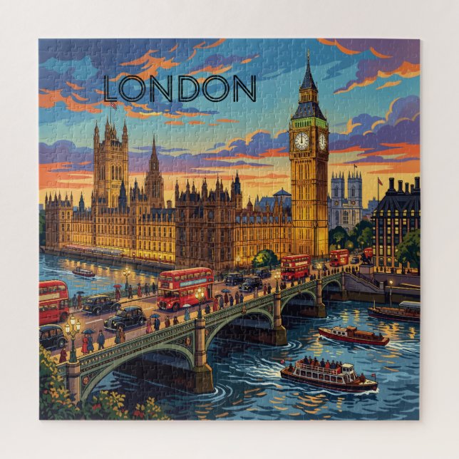 Puzzle Londres Angleterre Voyage Art Vintage  (Vertical)