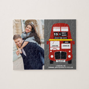 Puzzle Londres Bus Sauvez la date gris Photo Jigsaw Puzzl