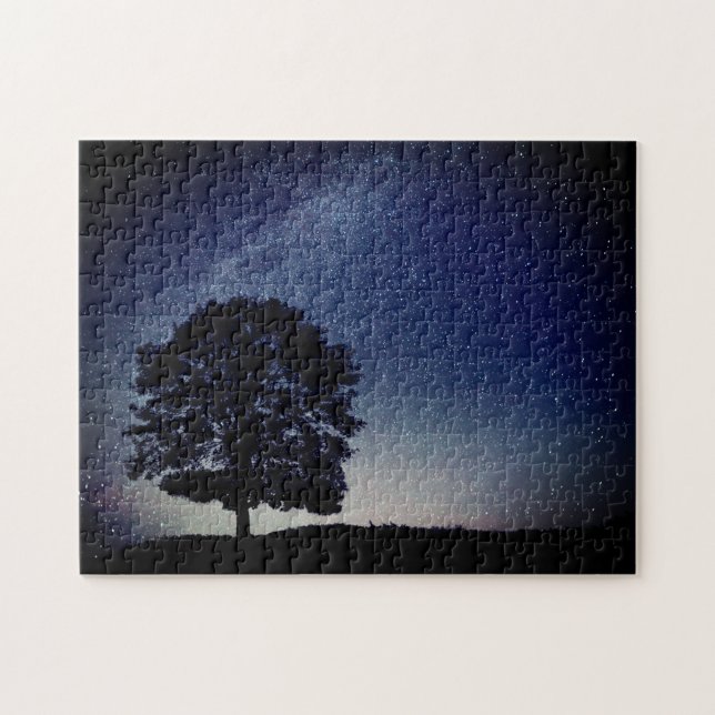 Puzzle Lonely Tree on Hill Starry Night Sky Scene (Horizontal)