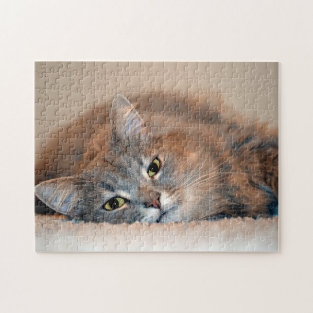 Puzzle Long Haired Blue Russian Cat by Shirley Taylor (Horizontal)