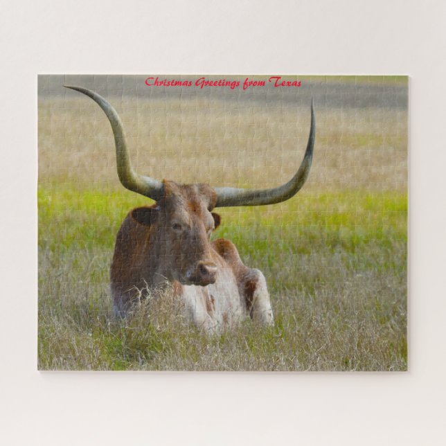 Puzzle Long Horn Cattle Texas.voeux de Noël (Horizontal)