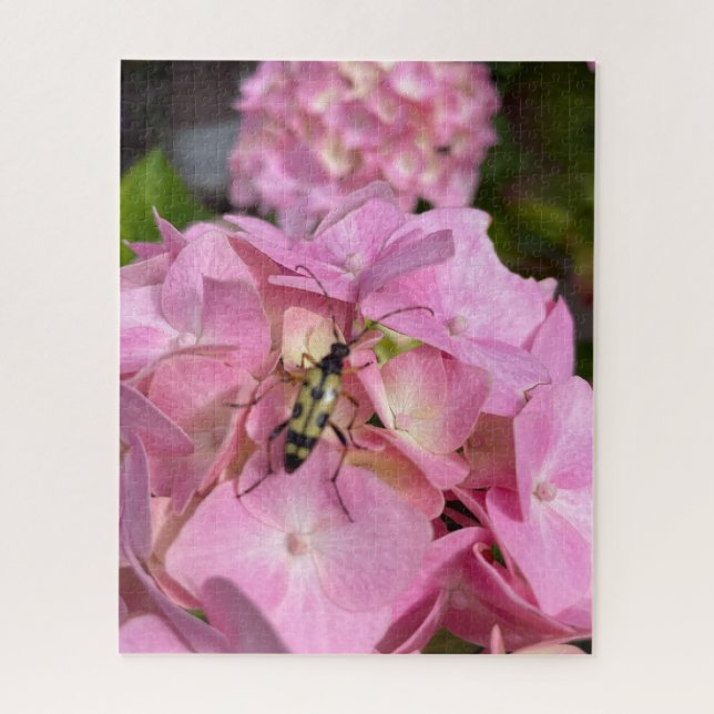 Puzzle Longicorne sur hortensia rose (Vertical)