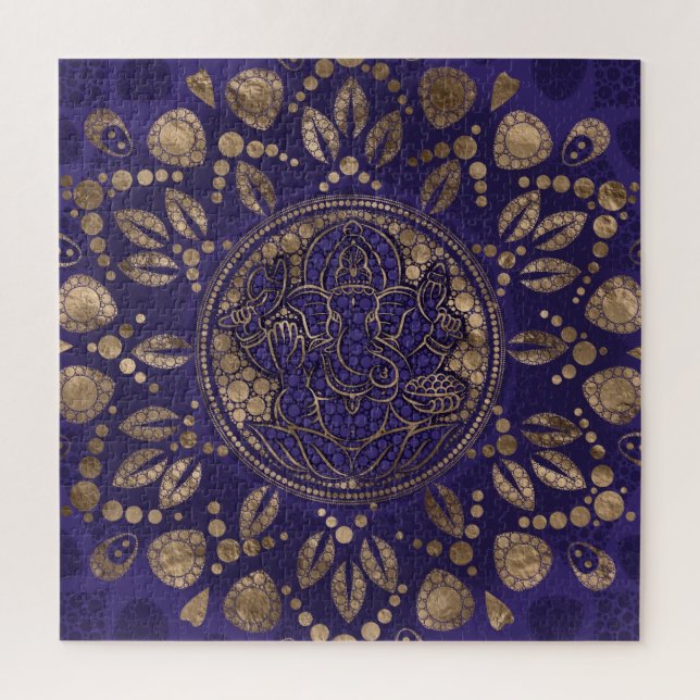Puzzle Lord Ganesha Dot Art Purple et Or (Vertical)