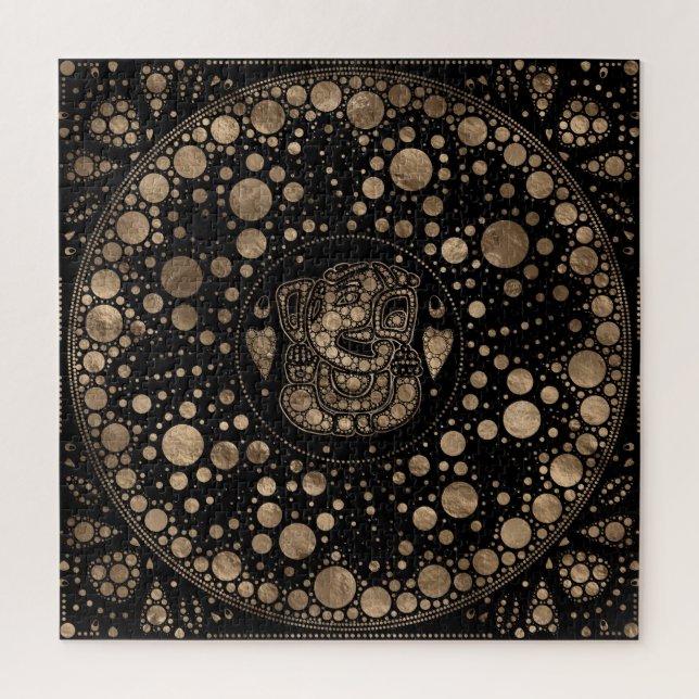 Puzzle Lord Ganesha Gold et Black Dot Art (Vertical)