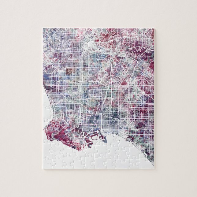 Puzzle Los Angeles map California watercolor painting (Vertical)
