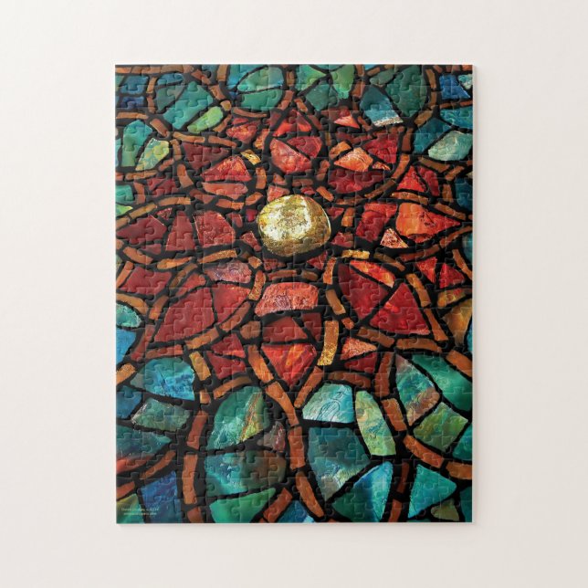 Puzzle "Lotus " de mosaïque souillé en verre (Vertical)