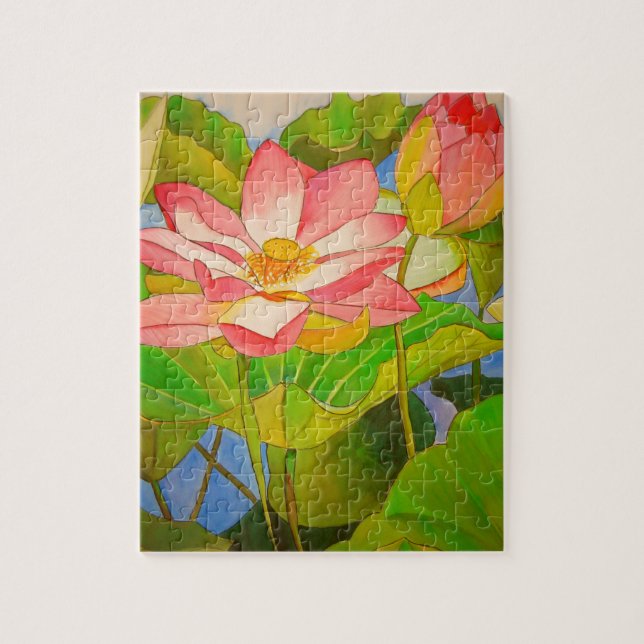 Puzzle Lotus rose nénuphar aquarelle peinture (Vertical)