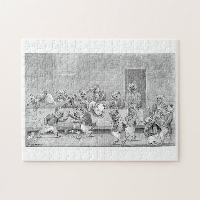 Puzzle Louis Wain "A Vestry Meeting" peinture sur bulldog (Horizontal)