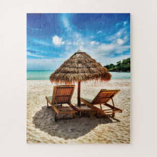 Puzzle Lounge on beach throw pillow