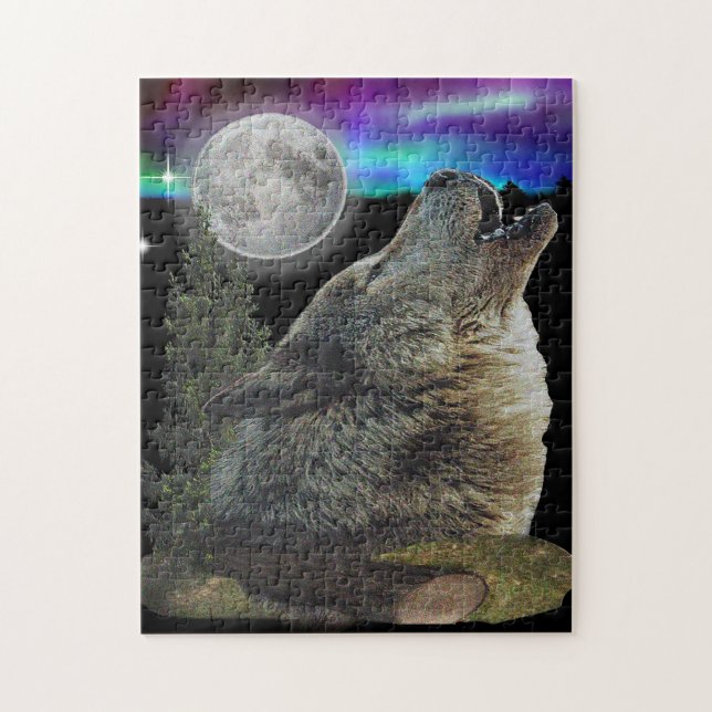 Puzzle Loup à l'affiche de nuit (Vertical)