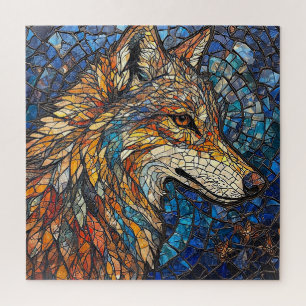 Puzzle Loup avec des pièces de verre colorées vibrantes