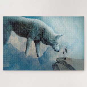 Puzzle Loup blanc et fille
