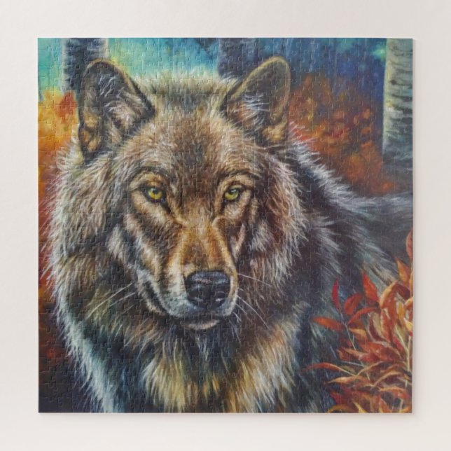 Puzzle Loup d'art du mur acrylique à l'automne (Vertical)