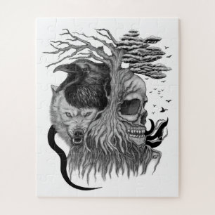 Puzzle Loup et corbeau avec crâne
