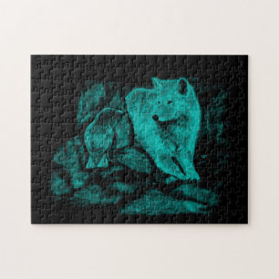 Puzzle Loup et corbeau dans la nuit