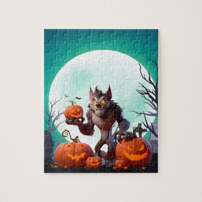 Puzzle Loup-garou et citrouilles d'Halloween (Vertical)