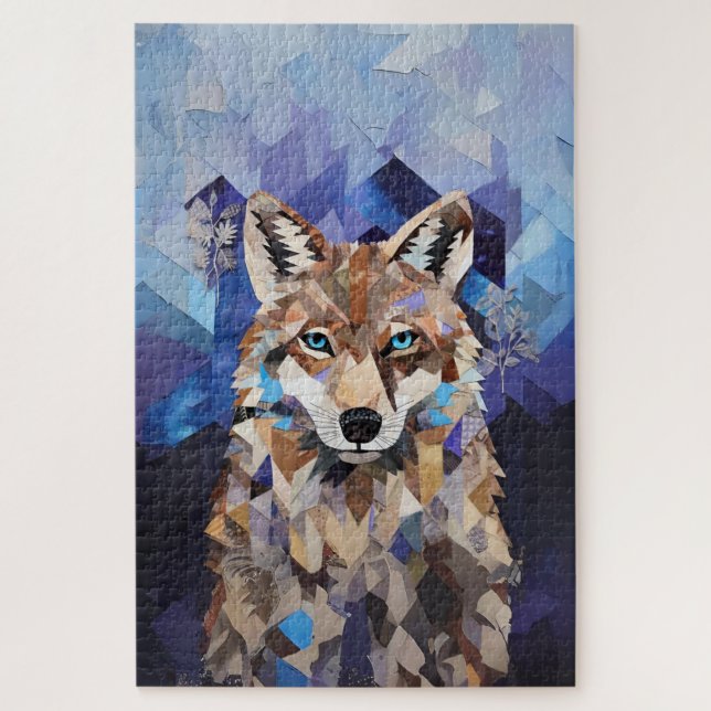 Puzzle Loup Géométrique Montagne (Vertical)