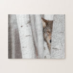 Puzzle Loup gris (lupus de Canis) derrière l'arbre<br><div class="desc">Loup gris (lupus de Canis) derrière l'arbre - animal captif</div>