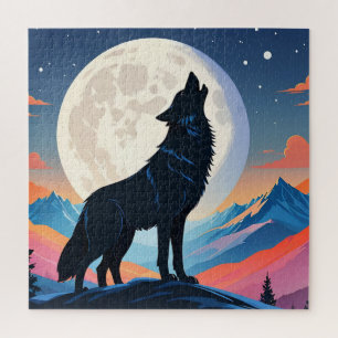 Puzzle Loup hurlant à la lune