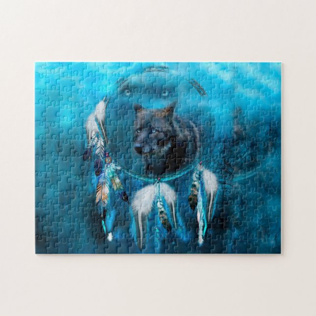 Puzzle Loup indien attrapeur de rêve avec des ornements e (Horizontal)