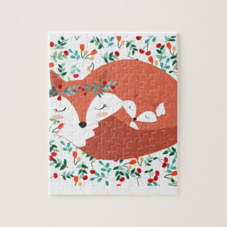 Puzzle Loup mignon adorable vintage de renard de mère et