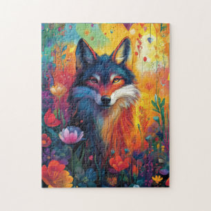 Puzzle Loup mystique debout dans un paysage onirique