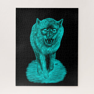 Puzzle Loup noir en colère dans la nuit
