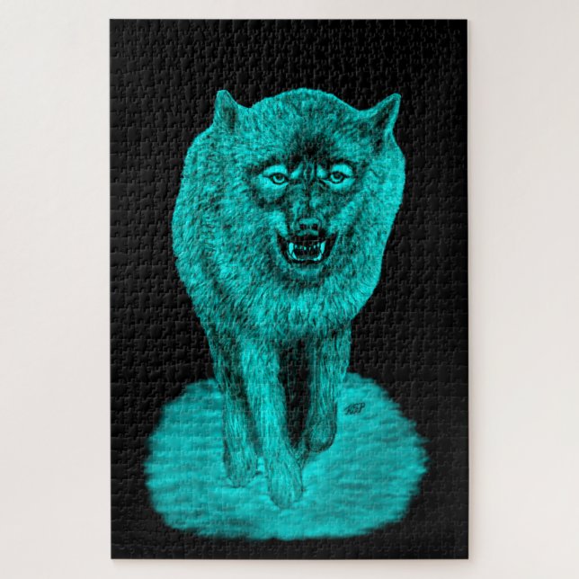 Puzzle Loup noir en colère dans la nuit (Vertical)