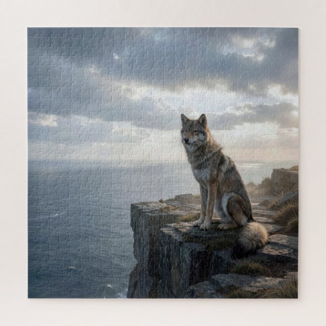 Puzzle Loup solitaire assis sur une falaise rocheuse de l (Vertical)