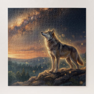 Puzzle Loup solitaire sous le ciel étoilé de la Voie lact