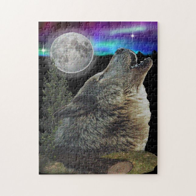 Puzzle Loups hurlant sur la lune (Vertical)