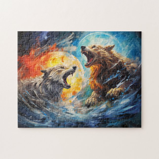 Puzzle Loups Sköll et Hati chassant lune et soleil (Horizontal)